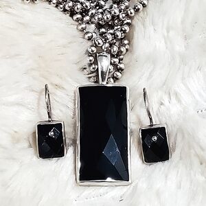 RARE Silpada 925 Sterling Faceted Black Onyx Pendant Necklace & Earrings Set